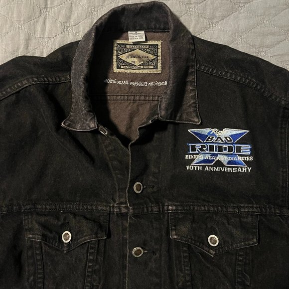 VTG Demin Jean Trucker Jacket Embroidered Rips Bikers Against Diabetes Size M - Picture 2 of 9